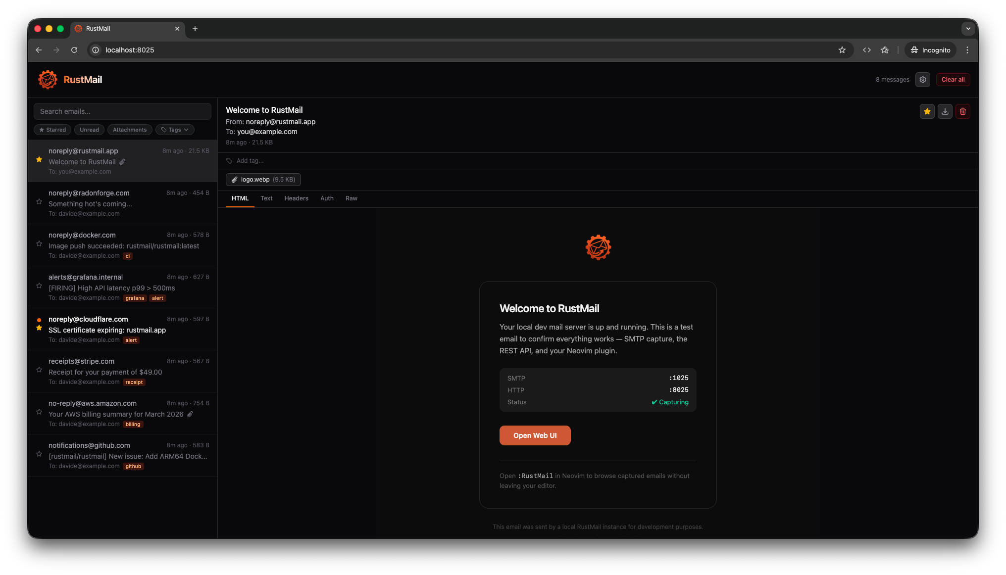 RustMail web UI